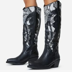 Women's Spring Step Patrizia Black Leather Snakeskin Westeria Flare Tazzel Boot